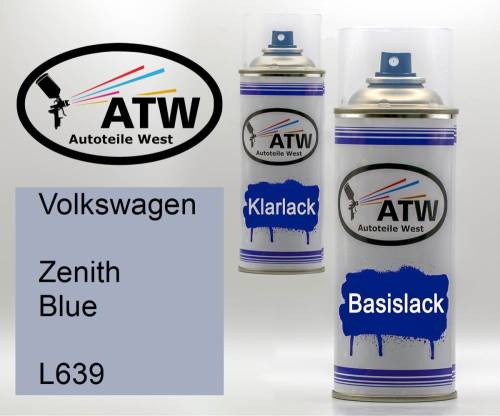 Volkswagen, Zenith Blue, L639: 400ml Sprühdose + 400ml Klarlack - Set, von ATW Autoteile West.